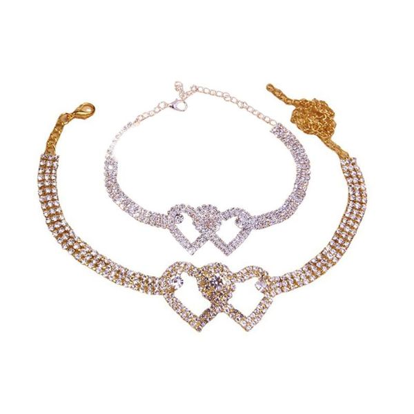 

anklets fashion bling crystal hollow out love barefoot chain rhinestone jewelry anklet double heart, Red;blue