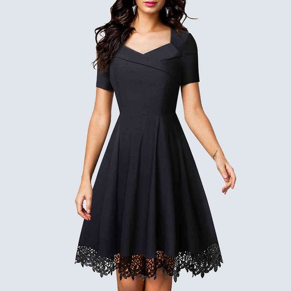 

dresses summer vintage short sleeve pinup swing a-line womens gorgeous ball gown casual black ha032, Black;gray