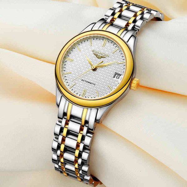 

watch guanqin women es brand luxury 's mechanical grid dial ladies 2021 silver gold, Slivery;brown