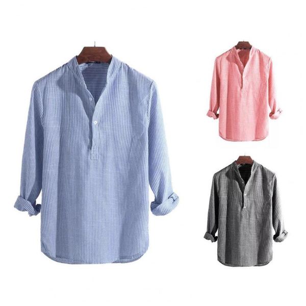 

men's casual shirts 2021 summer men shirt striped stand collar long sleeve single breasted plus size dating top, White;black