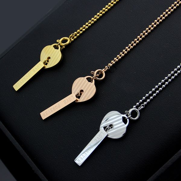 

new arrive fashion lady titanium steel 18k plated gold bead necklaces with lettering love forever heart pendant 3 color, Silver