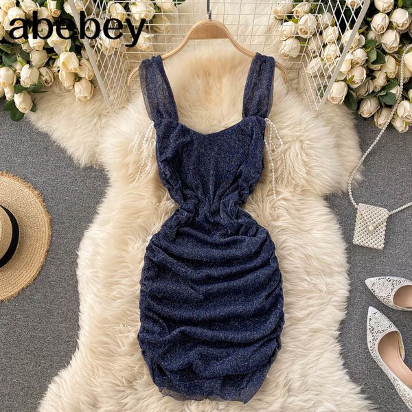 

shiny lurex strap dress women sleeveless ruched slim party es summer off shoulder vacation beach 210512, Black;gray