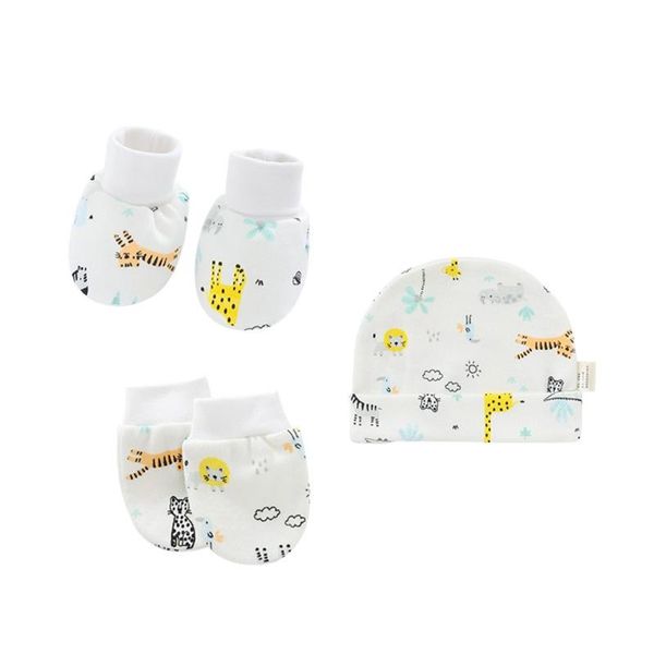 

caps & hats baby cartoon anti-scratch gloves hat foot cover set handguard cotton mittens beanie socks kit for infant born, Yellow