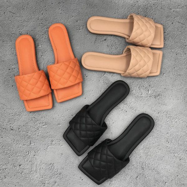 

bailamos fashion square toe women flat embroidery slides open indoor no-slip slipper casual outdoor beach sandal flip flop slippers1, Black