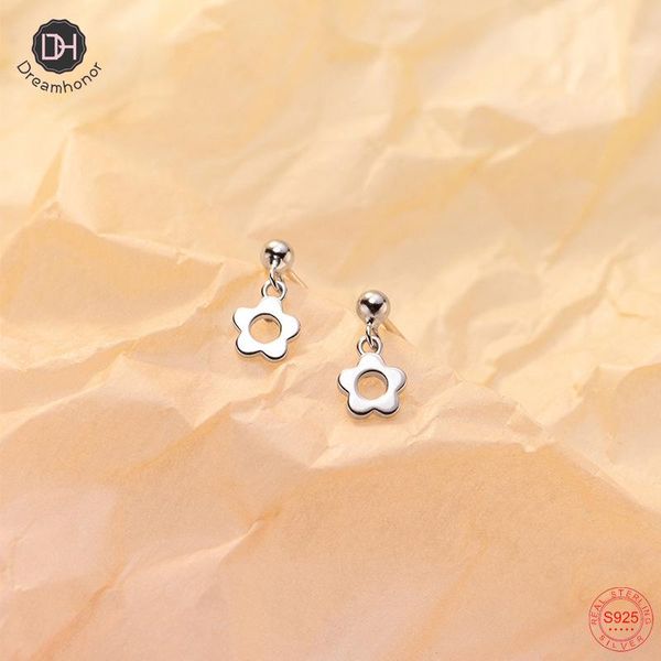 

stud dreamhonor 925 sterling silver hollow flower earrings for girls student summer jewelry gift, Golden;silver