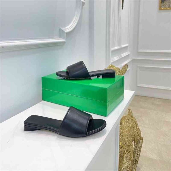 

slippers in summer square toe low-heeled flat leather semi-slippers new 2021 open-toe flip flops for women, Black