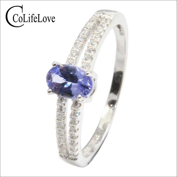 

cluster rings 100% natural tanzanite silver ring 0.5 ct for engagement 925 sterling jewelry, Golden;silver