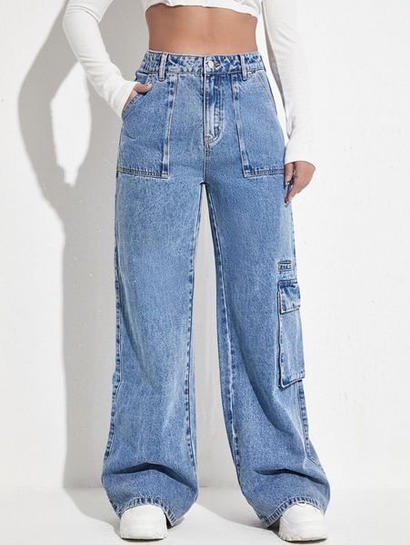 

flap pocket cargo jeans a7dj#, Blue