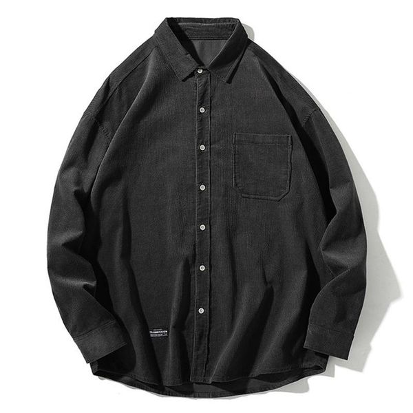 

spring and autumn camisa masculina fashion brand japan style vintage loose lapels corduroy shirt men casual streetwear blusa men's shir, White;black