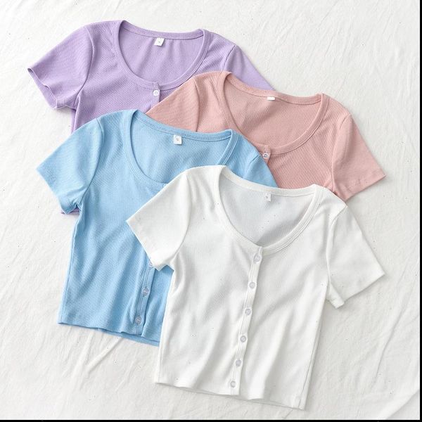 

clothing wholesale women camis summer 2946 u brought the single breasted cultivate morality t shirt with short sleeves, White