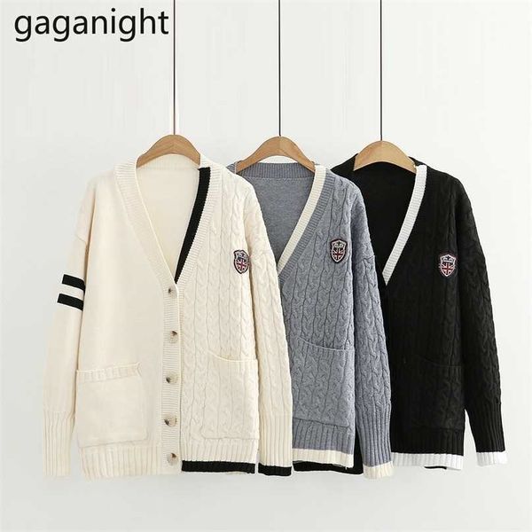 

gaganight twist women knitted cardigan spring autumn long sleeve kardigan fashion outwear sweater casual loose cardigans chic 211011, White;black