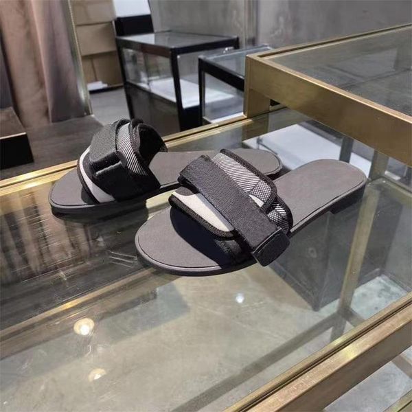 

slippers european classic luxury style women's slippers,belt buckle fashion nylon shoes sandals, decorative stripe , flat-sol, Black