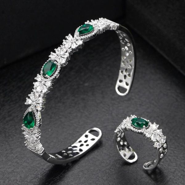

earrings & necklace quality a+ women bangle ring set cubic zirconia colorful stones bridal jewelry for wedding party banquet birthday gift, Silver