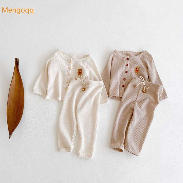 

autumn kids baby girls boys full sleeve cartoon animals shirts trousers solid infant toddler children clothes set 2pcs 0-24m g1023, White