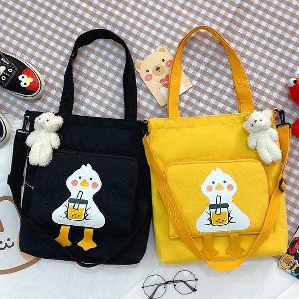 

bag female cute canvas three-dimensional tea duck art supply shoulder milk inach