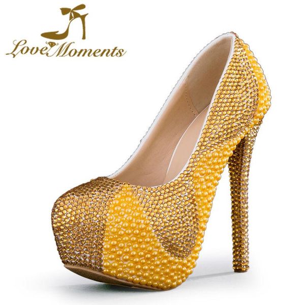 

gorgeous lady formal dress shoes yellow pearl with champagne rhinestone wedding party 5 inches high heel prom pumps, Black
