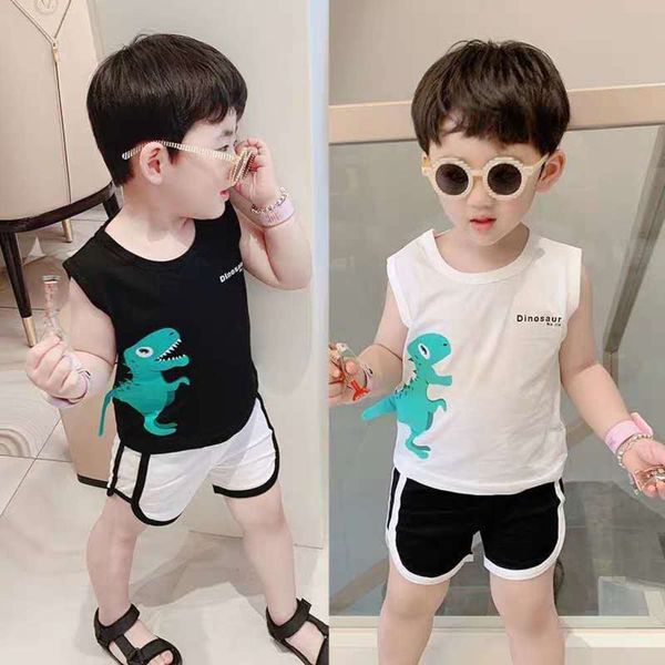 

boy's vest set baby's sleeveless shorts sports two piece children's foreign style summer clothes fashion, White
