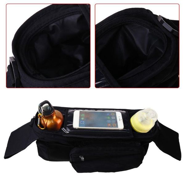 

stroller parts & accessories 57ee pram buggy organiser bag with mobile phone pocket holder zipped lid. black pushchair
