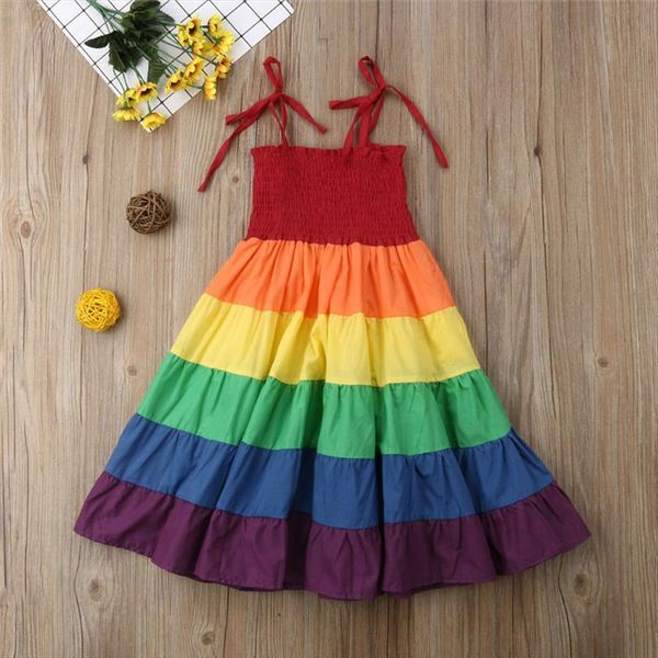 

2 7 years baby girl dresses rainbow pageant party princess kid sundress toddler colorful clothes tutu, Red;yellow