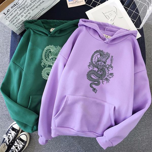 

women's hoodies & sweatshirts winter streetwear women hoodie ulzzang harajuku vigtage chinese dragon print casual womens hoody sudader, Black