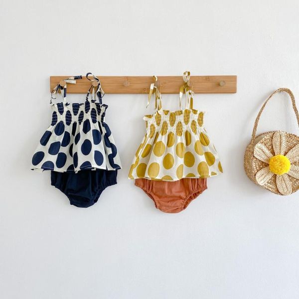 

clothing sets summer fashion infant baby girls cute big polka dot strap shirt +bloomers shorts sweet 2pcs beach costume, White