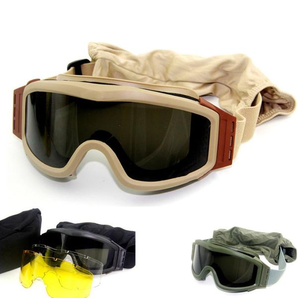 

outdoor eyewear military tactical goggles shooting glasses motorcycle windproof paintball cs wargame 3 lens black tan green