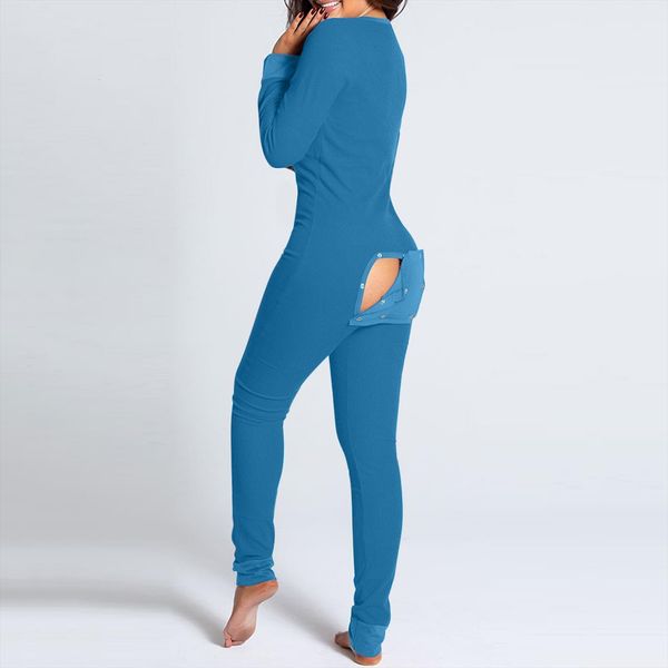 

solid color button down cutout women jumpsuits functional buttoned flap adults pajamas elastic slim bodysuit, Black;white