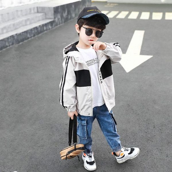 

jackets kids boys spring and autumn spell color hooded jacket big virgin casual 6-12 years old, Blue;gray