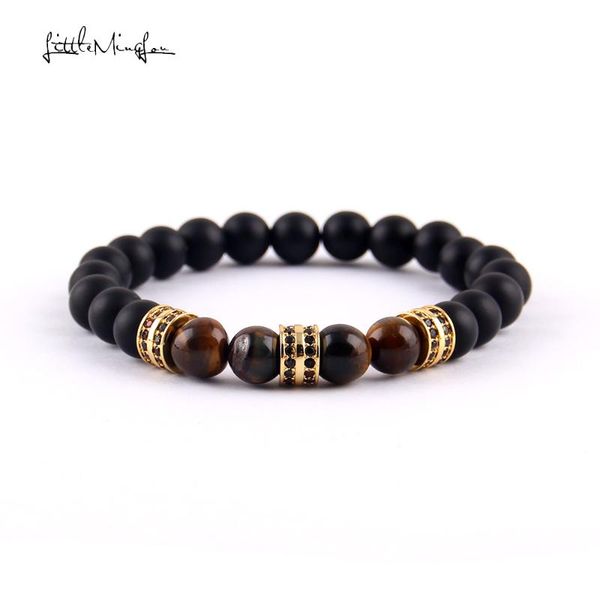 

charm bracelets little minglou 8mm matte black beads men bracelet pave cz double round & bangles for luxury jewelry, Golden;silver