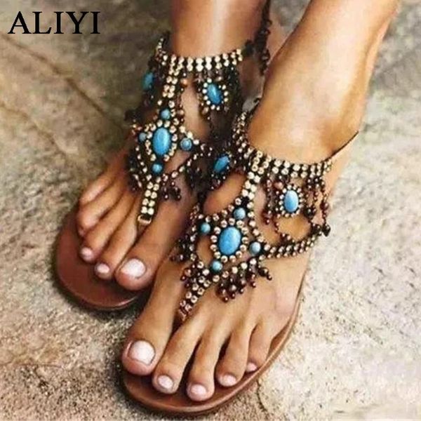 

sandals women bohimian shoes 2021 summer retro string bead ladies large-sized home beach 34-43 female clip toe flip flops, Black