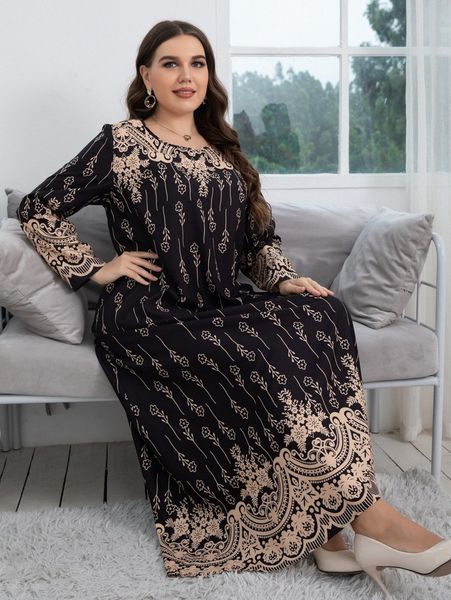 

plus floral print maxi dress y3xk#, Black