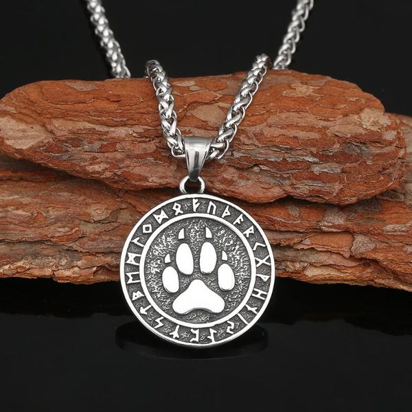 

chains stainless steel norse viking rune necklace amulet, Silver
