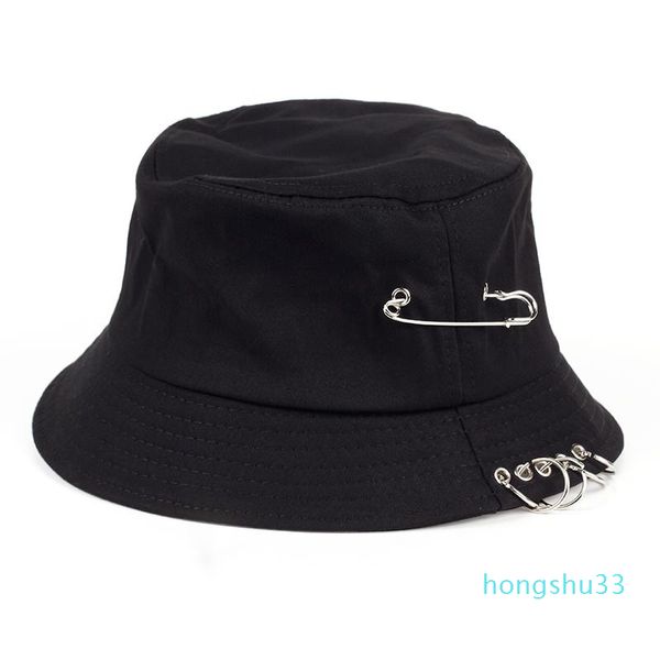 

solid color iron pin rings personality bucket hat cap for women men cotton fishermen caps factory sells directly, Blue;gray