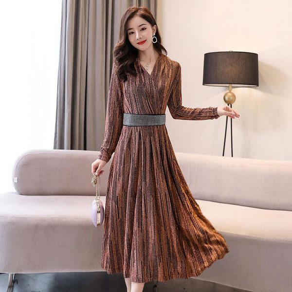 

french retro elegant hepburn style dress waist was thin temperament clothes women's spring and autumn v-neck high dresses casual, Black;gray