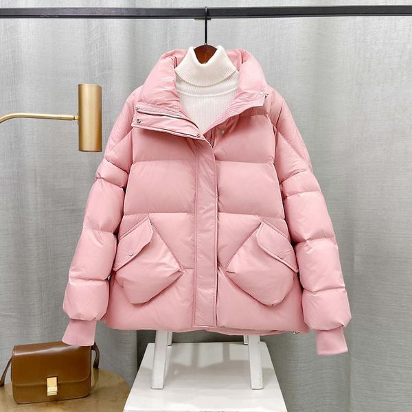 

women's down & parkas ly varey lin autumn winter women 90% white duck short jacket casual female stand collar pocket coat warm snow out, Black