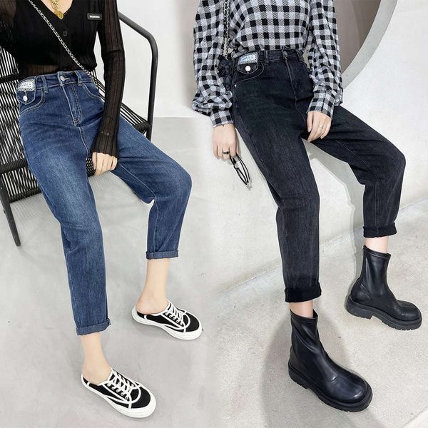 

autumn and winter women's high waist radish pants loose thin, nine point grma, Blue