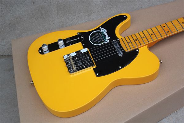 

6 strings left handed yellow electric guitar with white piackguard,maple fretboard