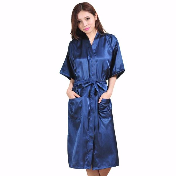 

plus size xxxl navy blue rayon bathrobe women's kimono long robe lingerie classic nightgown sleepwear with belt nb021, Black;red