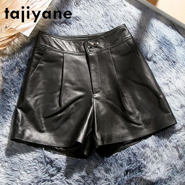 

women's shorts real women streetwear sheepskin woman trousers genuine leather high waist spodenki damskie tn2278, White;black