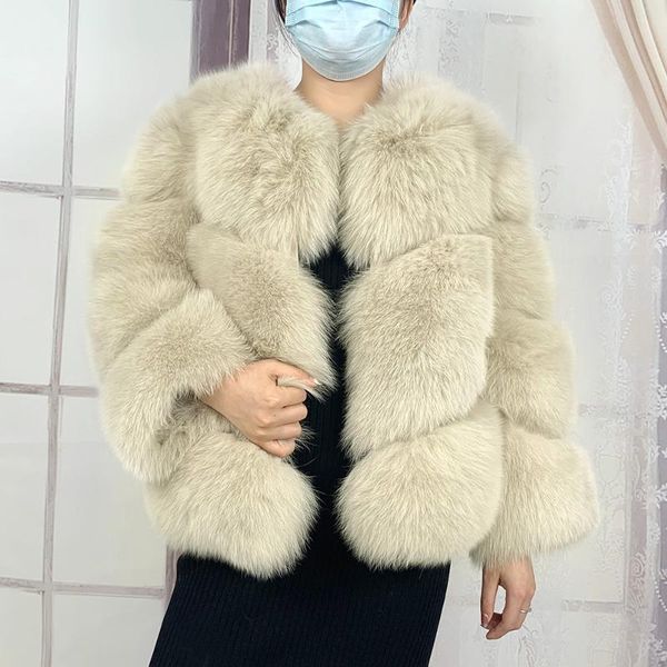 

women's fur & faux 2021 real short coats women winter fashion warm natural full pelt genuine jackets beige luxury outerwear, Black