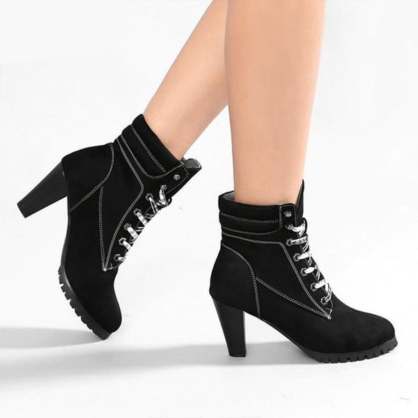 

black 8cm high heel platform women winter short fur ankle boots women's faux suede leather ladies shoes female 1ie5