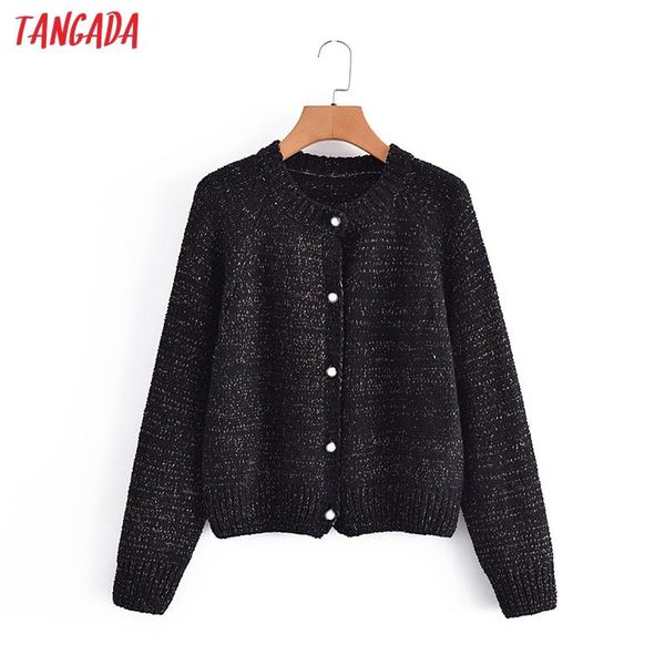 

women's knits & tees tangada 2021 women golden yarn black knitted cardigan sweater jumper vintage long sleeve button-up female outerwea, White