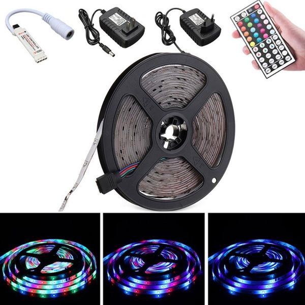 

strips 5m led strip 3528 waterproof 300leds rgb flexible night holiday light 44key ir remote controller receiver us/eu plug