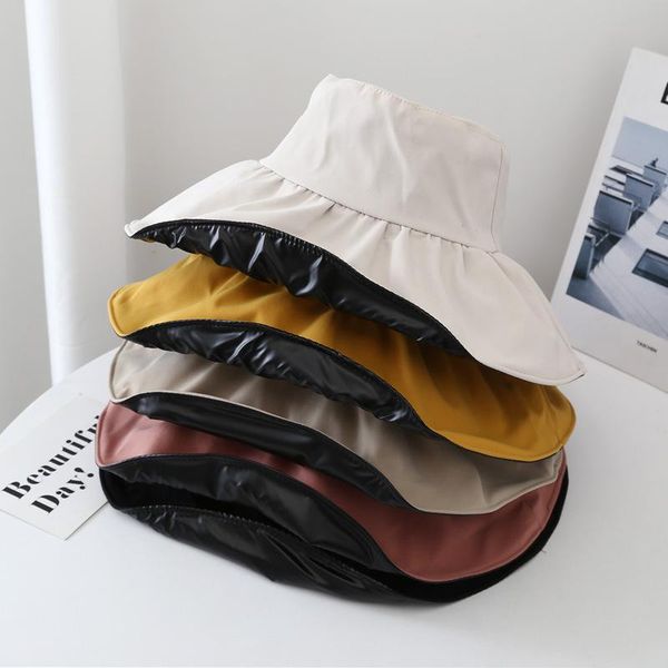 

wide brim hats uv black rubber sunscreen sun hat women outdoor face big beach foldable fisherman panama, Blue;gray