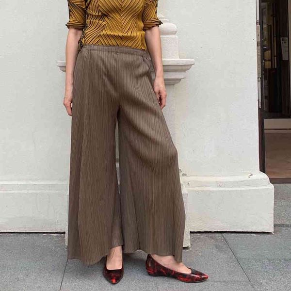 

women's pants & capris deat pleated woman elastic high waist solid wide leg trousers elegant wild casual autumn oversized clothing ht81, Black;white