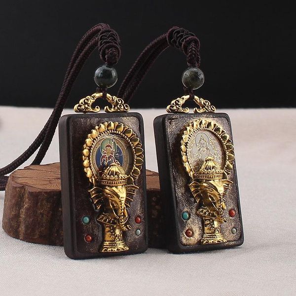 

pendant necklaces fashion vintage ancient nepal thangka buddha statue god ebony elephant necklace exotic for men and women sweater chain, Silver