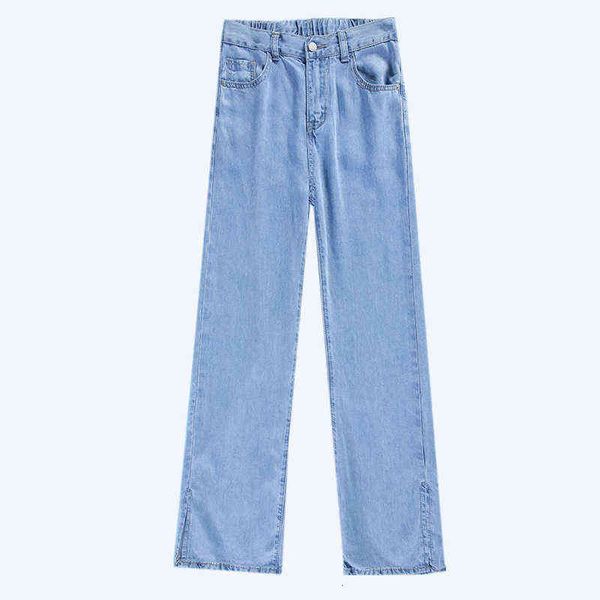 

wide leg tencel jeans women's summer 2021 thin small high waist loose ice silk straight pants, Blue