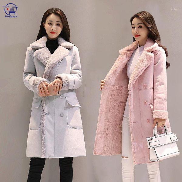 

winter women jackets long sleeve warm coat parka female portable outwear cotton liner fashion collar clothes lamb hair women's down & p, Black