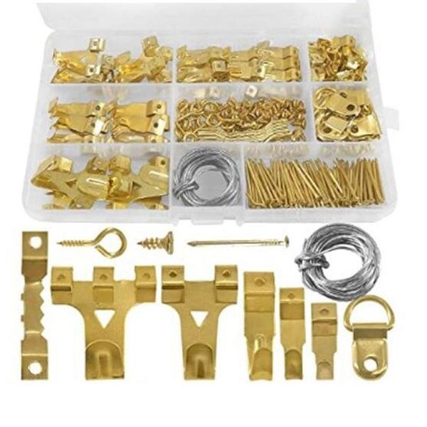 

hooks & rails 250pcs picture heavy duty hangers hanging kit with wire, nails, sawtooth, d ring
