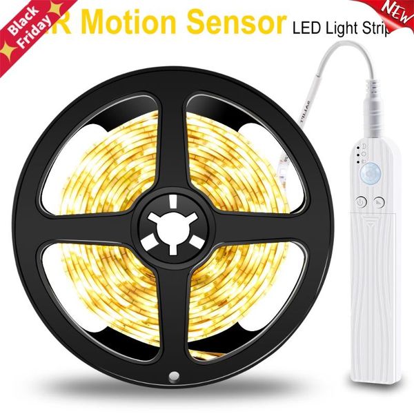 

motion sensor led light strip battery power flexible tiras 5v auto sensing lamp tape ribbon 2835 cabinet closet lighting